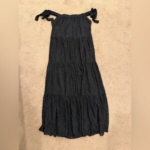 Sam Edelman Black Textured Tiered Maxi with Tie Off Shoulder Straps